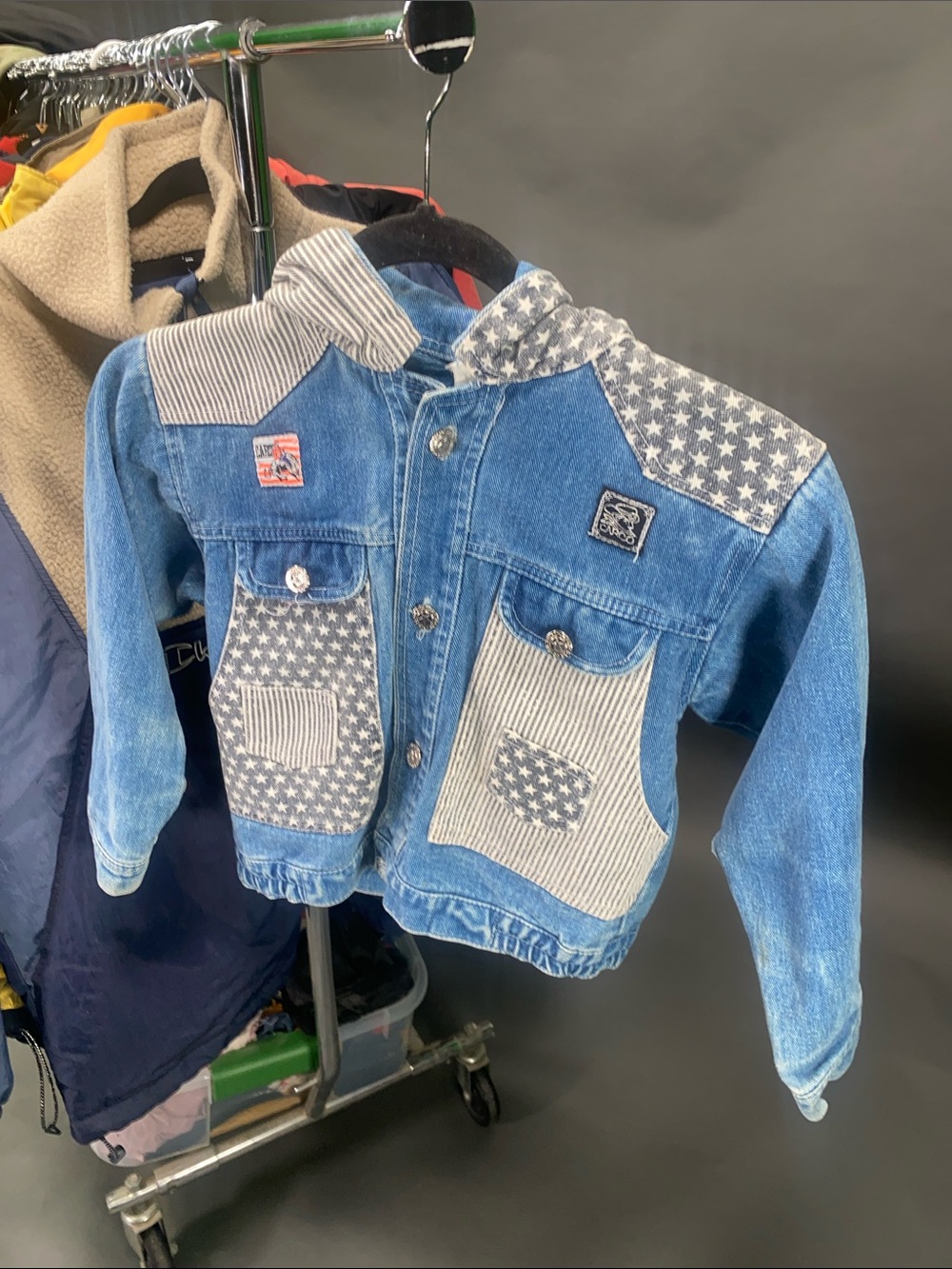 Kids' Blue Denim Patchwork Jacket with Star Print